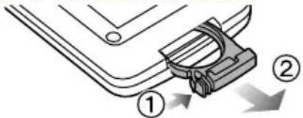 Technical diagram showing a mechanical component with numbered parts and directional arrows indicating movement or assembly.