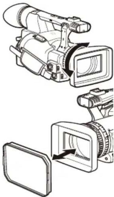 PANASONIC AG-HPX170P - Attaching the lens hood - 1