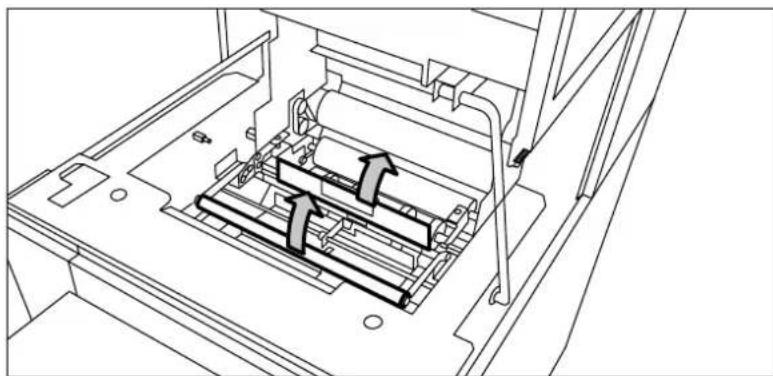 Technical line drawing of a mechanical assembly with internal components and directional arrows (no text or symbols)