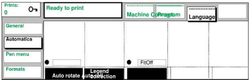 Prints: 0 Ready to print Machine CoProgram Language General Automatics Pen menu Formats Auto rotate Auto Correction FitOff