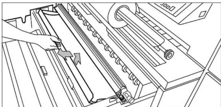 Technical line drawing of a mechanical device with arrows indicating motion or movement (no text or symbols)