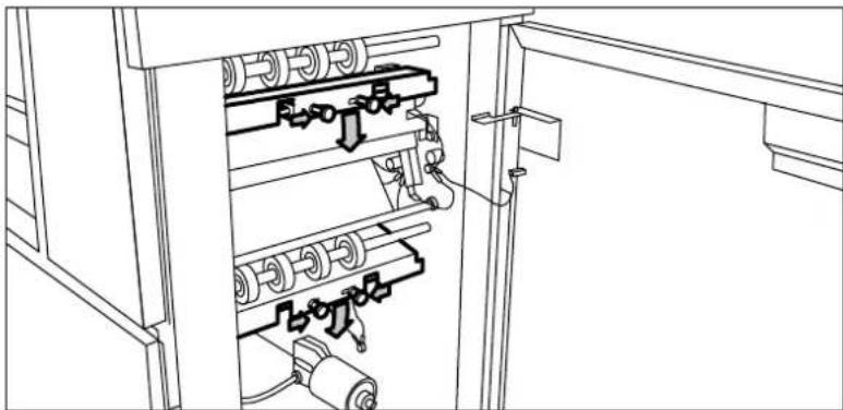 Technical line drawing of an electrical cabinet with internal components and wiring (no text or symbols)