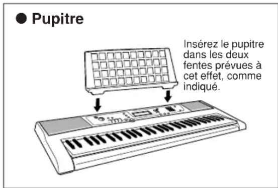 ● Pupitre Insérez le pupitre dans les deux fentes prévues à cet effet, comme indiqué.