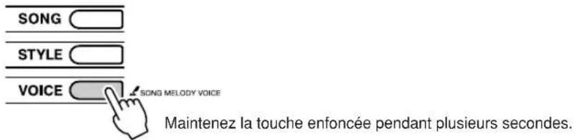 SONG STYLE VOICE SONG MELODY VOICE Maintenez la touche enfoncée pendant plusieurs secondes.