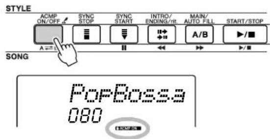 STYLE ACMP ON/OFF SYNC STOP SYNC START INTRO/ ENDING/rit MAIN/ AUTO FILL START/STOP A=2 SONG PopBoss 9 080