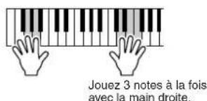 Jouez 3 notes à la fois avec la main droite.