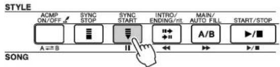 STYLE ACMP ON/OFF SYNC STOP SYNC START INTRO/ ENDING/rit MAIN/ AUTO FILL START/STOP A==B II A/B ▶/■ SONG