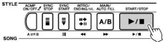 STYLE ACMP ON/OFF SYNC STOP SYNC START INTRO/ ENDING/HL MAIN/ AUTO FILL START/STOP SONG A ⇌ B II ◀◀ ▶▶ ▶/■
