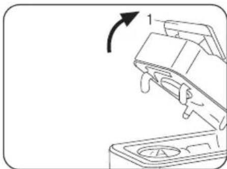 Diagram of a mechanical device with a rotating arrow and circular base (no text or symbols)