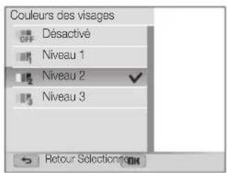 Couleurs des visages OFF Désactivé Niveau 1 Niveau 2 Niveau 3 Retour Selection