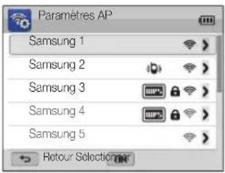 Paramètres AP Samsung 1 Samsung 2 Samsung 3 Samsung 4 Samsung 5 Retour Selection