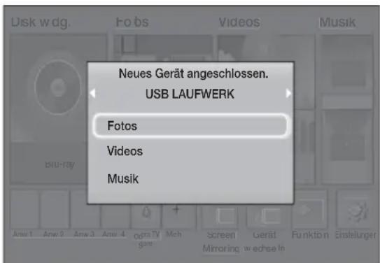 Neues Gerät angeschlossen. USB LAUFWERK Fotos Videos Musik