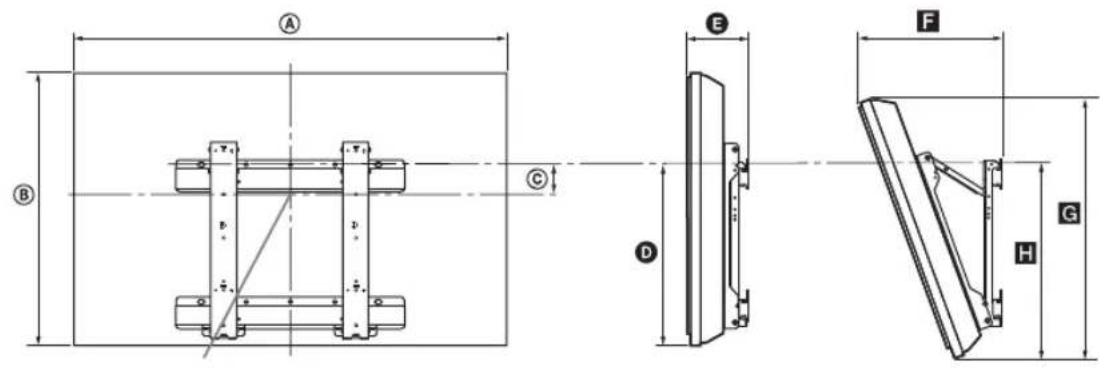 SONY Bravia KDL-32S5650 - Tabela de dimensões de instalação do televisor - 1