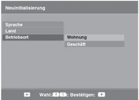 Neuinitialisierung Sprache Land Betriebsort Wohnung Geschäft Wahl: 1 & k: Bestätigen: +