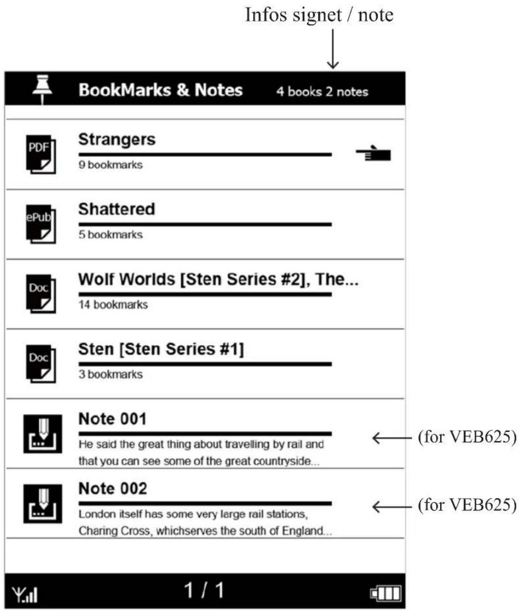 VIEWSONIC VEB625 - Affichage des signets et des notes - 1