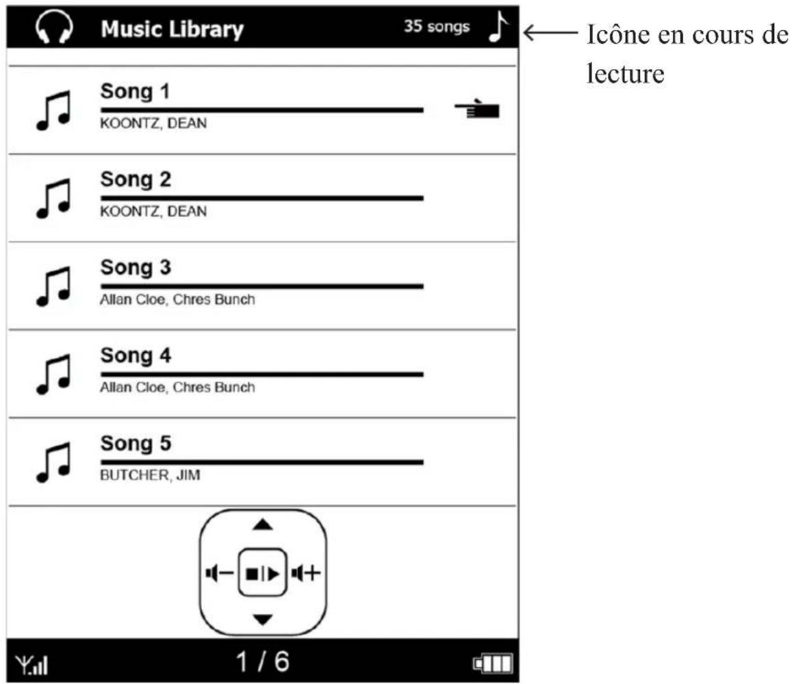 Music Library 35 songs Song 1 KOONTZ, DEAN Song 2 KOONTZ, DEAN Song 3 Allan Cloe, Chres Bunch Song 4 Allan Cloe, Chres Bunch Song 5 BUTCHER, JIM 1 / 6 ← Icône en cours de lecture