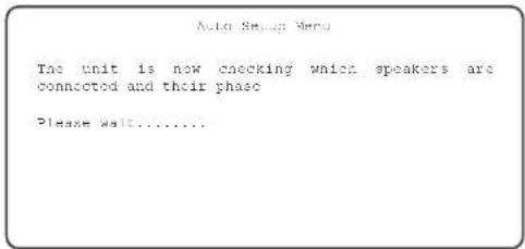 Auto Setup Menu The unit is now checking which speakers are connected and their phase Please wait......