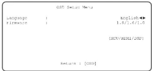 OSD Setup Menu Language : English Firmware : 1.5/1.6/1.0 (OCU/HDMI/DBP) Return : [OSD]