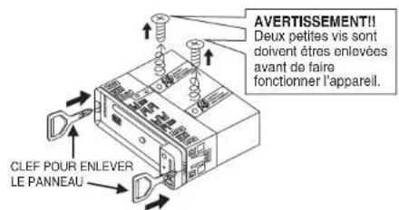 AVERTISSEMENT!! Deux petites vis sont doivent être enlevées avant de faire fonctionner l'appareil. CLEF POUR ENLEVER LE PANNEAU