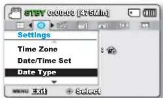 STEV 0600-00 [K75Mn] Settings Time Zone Date/Time Set Date Type MENU Edit Select