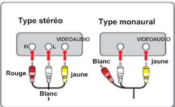 Type stéréo R L VIDEOAUDIO Rouge jaune Blanc Type monaural Blanc jaune VIDEOAUDIO