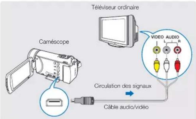 Téléviseur ordinaire Caméscope Circulation des signaux Câble audio/vidéo VIDEO AUDIO
