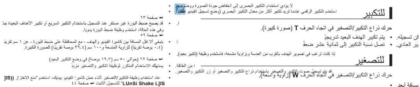 لا يزويت استخدام التكبير Linkصري إلى اخ eyض جن嫁 الصورة و ضع وحها. استخدام التكبير الرققي عنتما ترید تكبير اکثر من معدل التكبير Linkصري (وضع تسجيل الفيديو و قط) للكبير ١٢ صفحة قد ي Bluesح ضي Plant بوزرة غير مستكر عند التسجيل باستخدام التكبير Linkصيع أو تكبير الأهداف المExpectةnote و في هذه الح((-), استخدم و typifique ضي Plant بوزرة دويبا). ٥٩ صفحة ينتغى الا تقل المسافة بين كاميرا الفيدوب والهدف - مع المحفظة على ضي Plant بوزرة - عن 1 سم تقرية ٢٠، بوصة تقرية) (لرازياية المستعة و ١٠٠ سم ٣٩، ٤٠) (صورة) للا روزية للصورة (صورة كبيرة). إر حرك ذراع التكبير/التصغير في اتجاه الحرف T (صورة كبيرة). يتم تكبير الهدف العيد تريجيد تصل نسبة التكبير إلى ثمانية عشر ضعه يير العادي. إذا كنت تRGB في تصوير اله fed بالQUIB من العدسة ويزارية متسعة، فاستخدم و typifique (تكبير عيد). للكبير ١٢ صفحة ٢١ ( dwellي ٥، ٥ مس ١٩,١٧) (بوصة) في وضع التكبير Linkесيم يستهلك الاستخدام الم-store روت typifique التكبير والتصغير مزيد للكبير عند استخدام و typifique التكبير/التصغير أثناء حمل كاميرا الفيدوب بيديك، استخدم "مع الاهYZار (IS)" [LUnSi Shake L]IS للكبير أمن الطاقة. قد يتم تسجيل صوت التكبير والتصغير باستخدام ذراع التكبير والتصغير أو زور التكبير والتصغير. حرك ذراع التكبير/التصغير في اتجاه الحرف W (زاوية واسعة). مسافة أيعد.