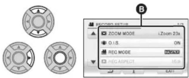 B RECOGN SETUP ZOOM MODE LZoom 23x O.I.S. ON REG MODE H0520 REG ASPECT 16.9