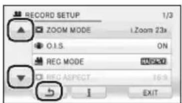 RECORD SETUP 1/3 ZOOM MODE 1 Zoom 23x O.I.S. ON REC MODE 801520 REC ASPECT 16:9 EXIT