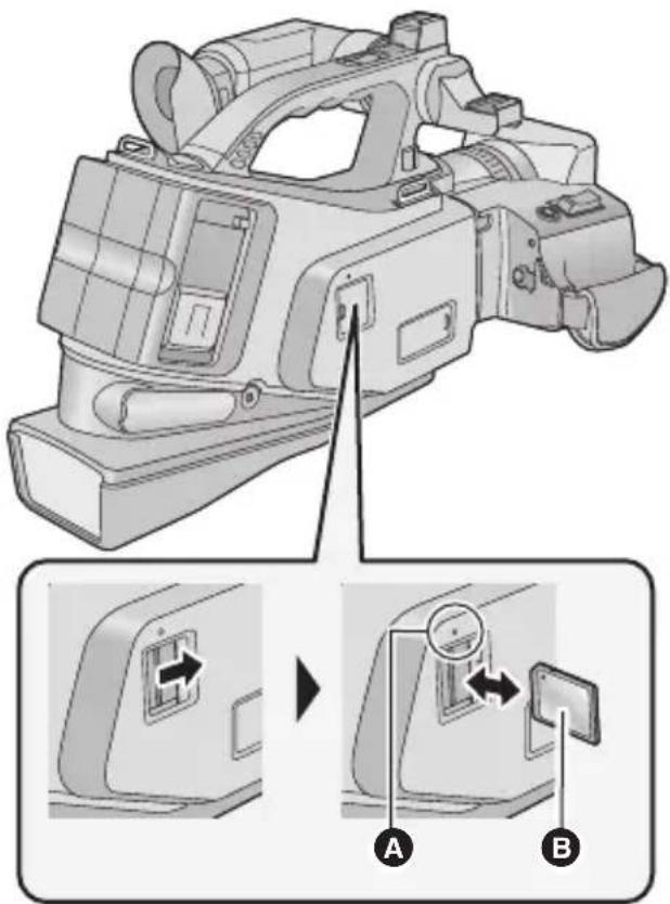 Diagram showing a video camera with labeled parts A and B, illustrating the process of adding a device to screen.