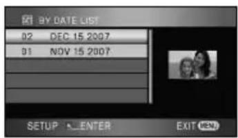 BY DATE LIST 02 DEC 15 2007 01 NOV 15 2007 SETUP ENTER EXIT MENU