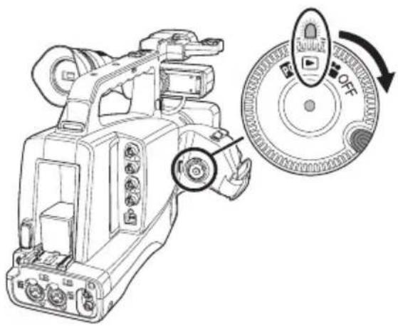 Diagram of a video camera with labeled buttons and a circular dial showing 'OFF' and 'OK' states.