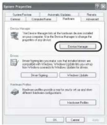 System Properties System Features Automatic Updates Remote General Computer Name Hardware Advanced Device Manager The Device Manager lists all the hardware devices installed any your computer. Use the Device Manager to change the properties of any device. Device Manager Driver: Driver Signing let your status cure that installed drivers are complete with Windows, Windows Update lets you setup from Windows contains to Windows Update for drivers. Driver Signing Windows Update Hardware Profiles Hardware Profiles provide a way for you to set up and store all other hardware configurations. Hardware Profiles OK Cancel Help