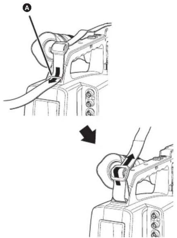 Technical diagram showing mechanical assembly steps with labeled component A and directional arrow indicating motion