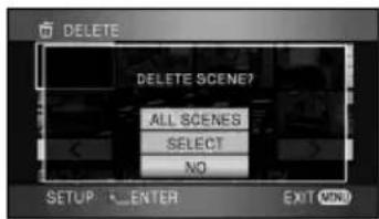 DELETE DELETE SCENE? ALL SCENES SELECT NO SETUP ENTER EXIT MINI
