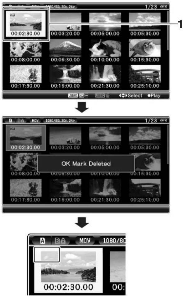00:02:30.00 00:03:20.00 00:05:00.00 00:05:30.00 00:08:00.00 00:09:30.00 00:10:00.00 00:15:30.00 00:17:30.00 00:19:00.00 00:21:30.00 00:25:10.00 USE# MOV Select Play OK Mark Deleted A B C MOV 1080/60 30e 24p 1/23 mm 1 00:02:30.00 00:03:20.00 00:05:00.00 00:05:30.00 00:08:00.00 00:09:30.00 00:10:00.00 00:15:30.00 00:21:30.00 00:25:10.00 1 A B C MOV 108O/6O
