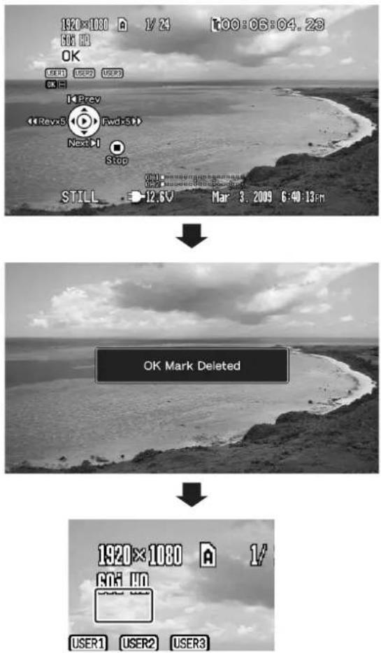1920×1080 1/24 100:05:04.23 S/O: 108 OK USER1 USER2 USER3 OK Prev Rev5 Fwd-5> Next Stop STILL 12.6V Mar 3, 2009 6:40:13pm OK Mark Deleted 1920×1080 1/24 S/O: 108 USER1 USER2 USER3