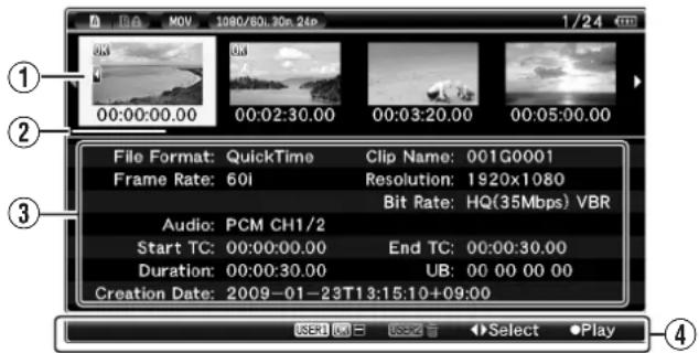 1/24 00:00:00.00 00:02:30.00 00:03:20.00 00:05:00.00 File Format: QuickTime Clip Name: 001G0001 Frame Rate: 60I Resolution: 1920x1080 Bit Rate: HQ(35Mbps) VBR Audio: PCM CH1/2 Start TC: 00:00:00.00 End TC: 00:00:30.00 Duration: 00:00:30.00 UB: 00 00 00 00 Creation Date: 2009-01-23T13:15:10+09:00 USE! OK Select Play