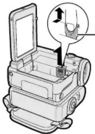 Diagram of a mechanical device with an open lid and internal components, showing a close-up view of a component (no text or symbols present)