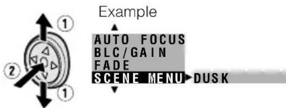 Example AUTO FOCUS BLC / GAIN FADE SCENE MENU DUSK