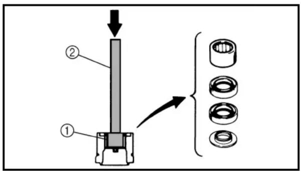Technical diagram showing a mechanical assembly with labeled parts and a corresponding exploded view of components.
