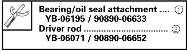 Bearing/oil seal attachment .... ① YB-06195 / 90890-06633 Driver rod .... ② YB-06071 / 90890-06652