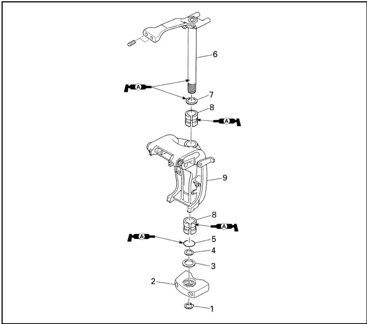 Technical diagram of a mechanical assembly with numbered parts, likely for assembly or maintenance instructions.
