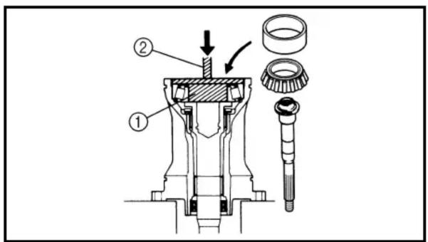 Technical diagram of a mechanical assembly with labeled parts and directional arrows indicating motion or movement.