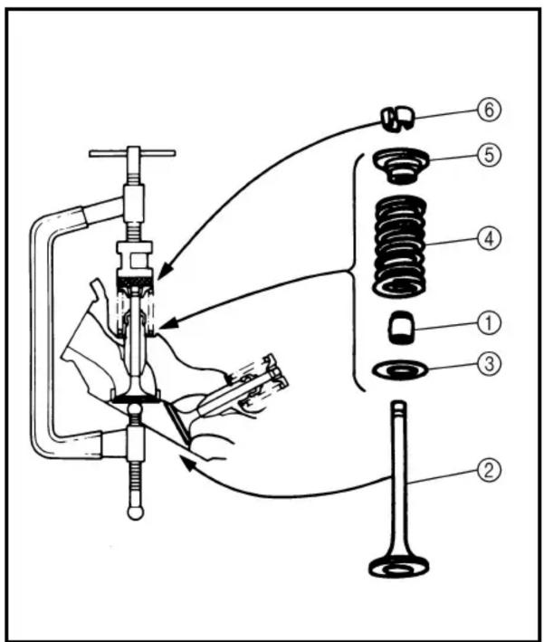Technical diagram of a mechanical assembly with numbered parts, showing components like piston, spring, and valve.