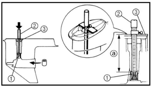 Technical diagram of a mechanical device with labeled parts and a magnified inset showing internal components.