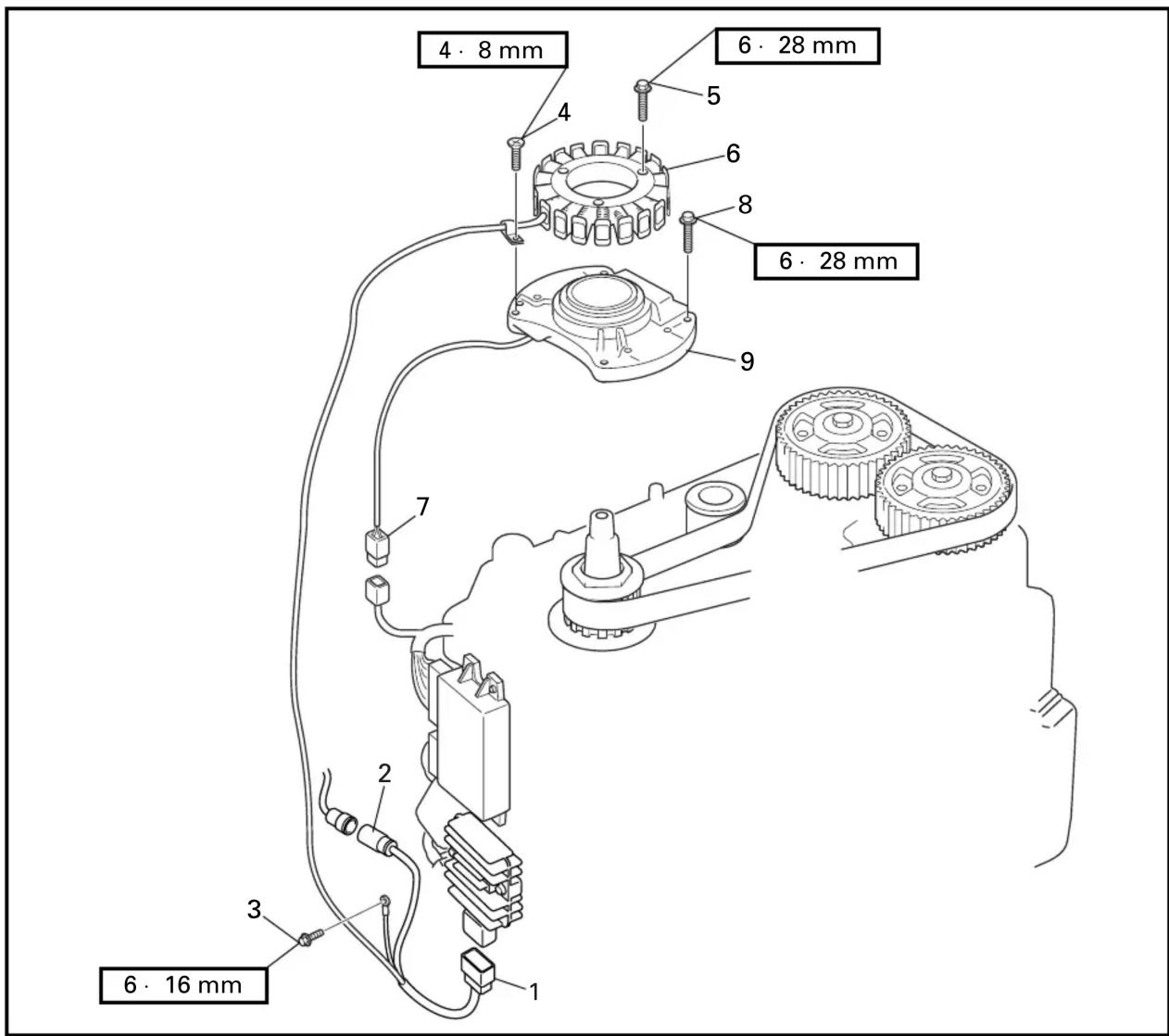 YAMAHA F115Y - REMOVING/INSTALLING THE STATOR COIL ASSEMBLY - 1