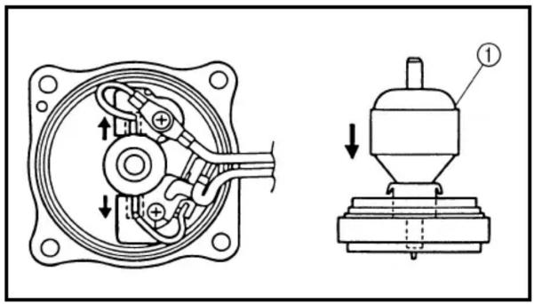 Technical diagram showing mechanical assembly with labeled components and directional arrows