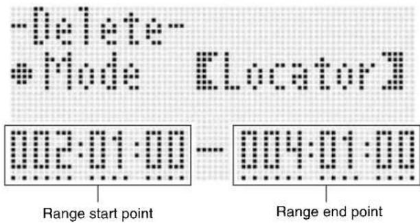 -Delete -Mode ELocator3 002:01:00 -- 004:01:00 Range start point Range end point