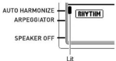 AUTO HARMONIZE ARPEGGIATOR SPEAKER OFF RHYTHM Lit